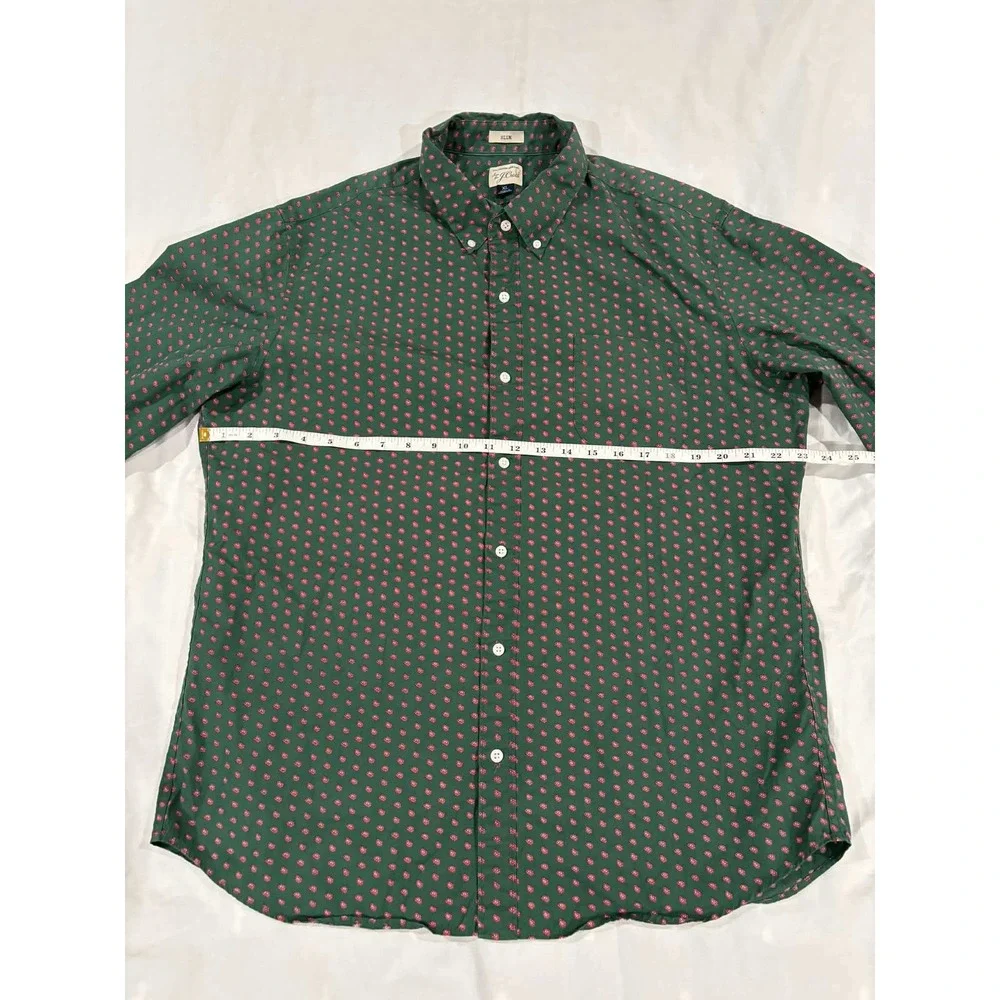 J Crew Slim Fit‎ Green Red Paisley Print Button Down Shirt Men's XL